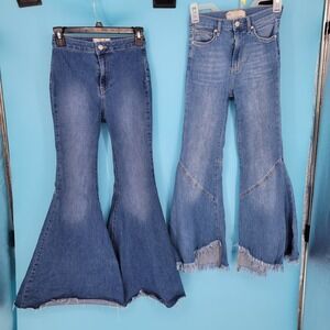 Free people FP just float extreme flare girls size 24 set of 2 denim jeans boho